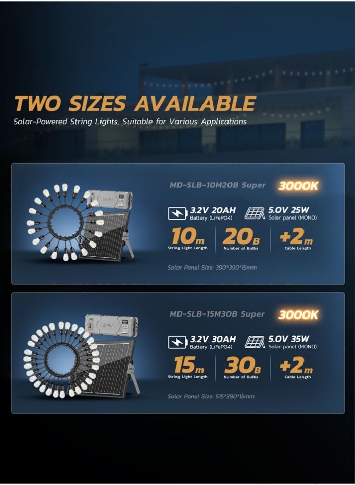 مودي سلسلة إضاءة LED تعمل بالطاقة الشمسية، بطول 15 مترًا، تحتوي على 30 مصباحًا، مقاومة للماء بمعيار IP65، إضاءة خارجية خرافية مع خاصية التشغيل/الإيقاف التلقائي، مثالية لتزيين الحدائق والشرفات والباحات والمناسبات في رمضان والعيد وعيد الميلاد والعطلات. - Image 4